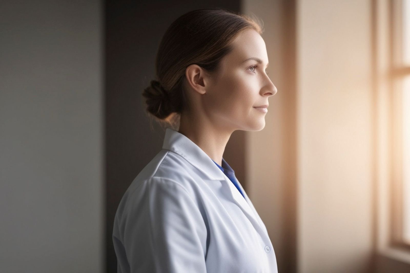 Thoughtful person near a window reflecting with hope