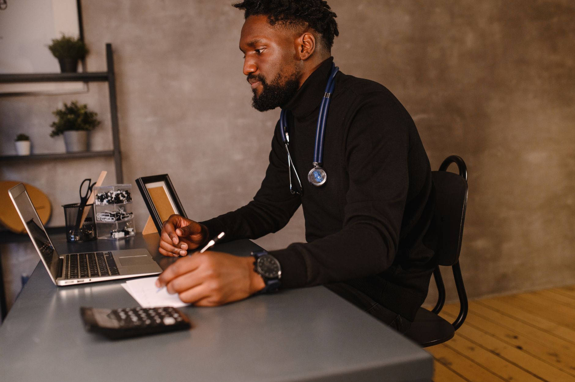 Professional telehealth appointment from home for a man in recovery